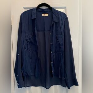 Hollister- Navy Button down High low shirt - size L